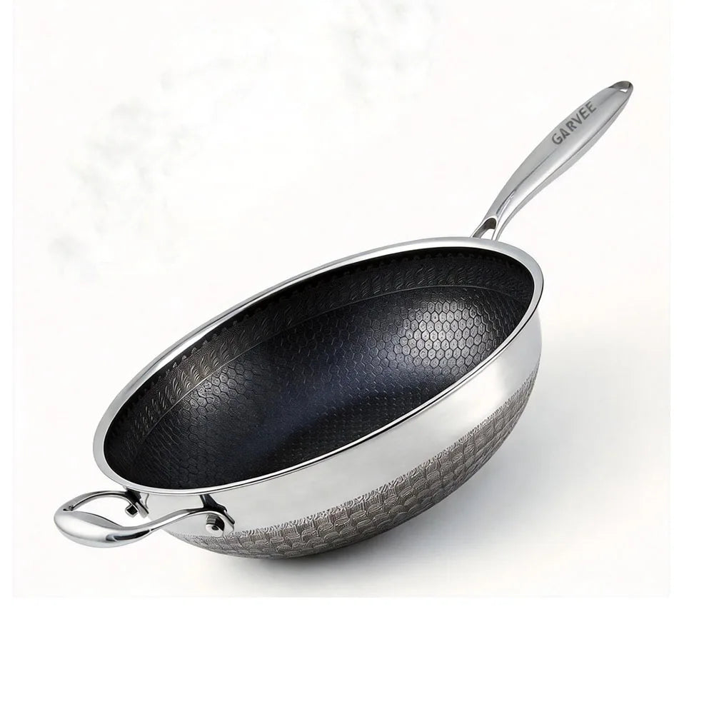 12 Inch Stainless Steel Wok Pan,4L Fry Pans Nonstick with Snowclad Technology,Induction Cooking Pan with Lid Free Cookware