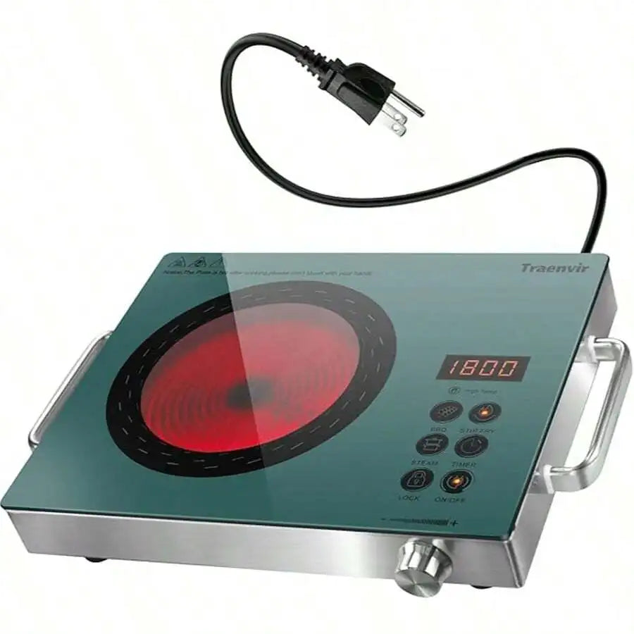 Karinear Single Burner Electric Cooktop, 110V One Burner Electric Stove With Handle, 1800W Protable Ceramic Stove Top For Outdoo