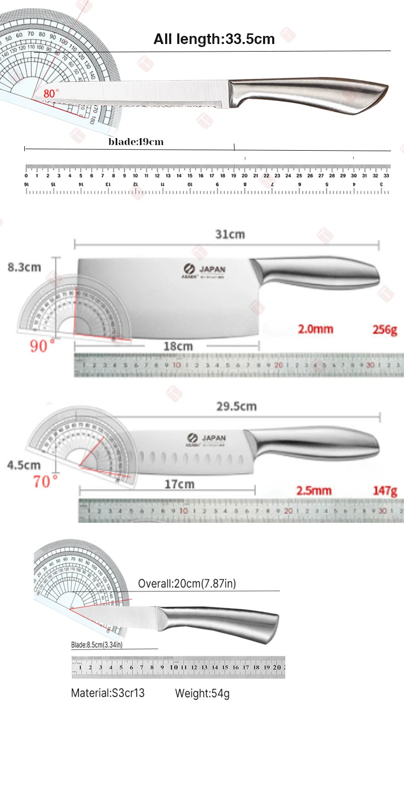 WXCOO All Steel Kitchen Knife Set Bread Cutting Professional 7inch Santoku Meat Cleaver Boning Knife Kitchen Accessories