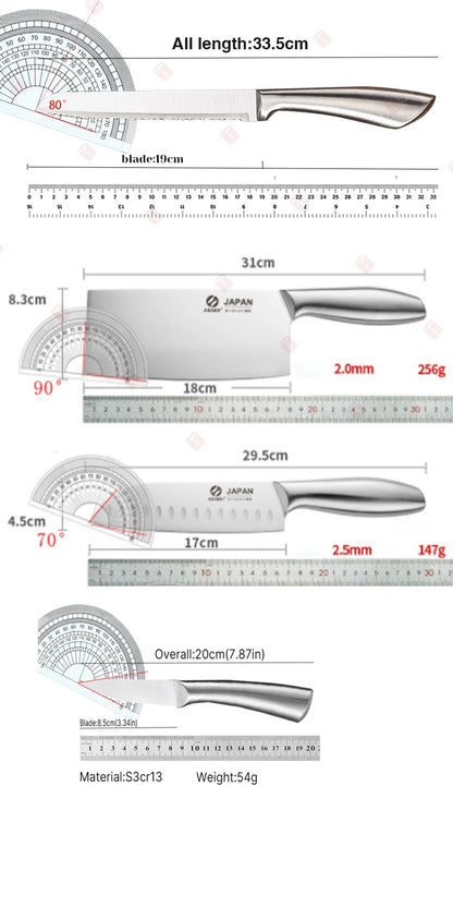 WXCOO All Steel Kitchen Knife Set Bread Cutting Professional 7inch Santoku Meat Cleaver Boning Knife Kitchen Accessories