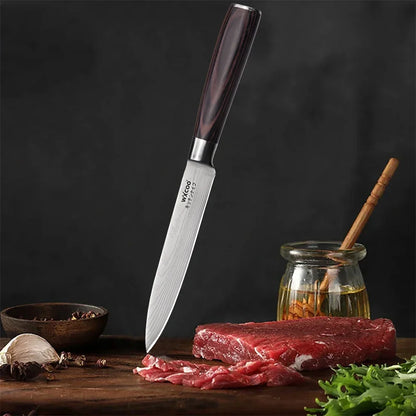 WXCOO Professional Chef Knife Damascus Japanese Stainless Steel Kitchen Boning Knives Set with Roll Canvas Bag