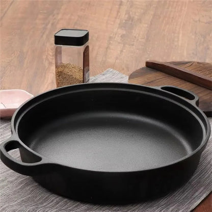 Kitchen Cookware Non-Stick Cast Iron Skillet Flat Bottomed Double Handle Frying Pan Thickened Non-coated Wok Outdoor