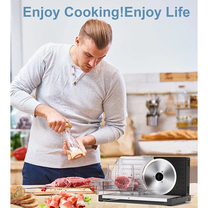 Commercial Meat Slicer 220V | Heavy-Duty Electric Food Slicer for Frozen Meat, Cheese, Bacon | Stainless Steel Blade, Quiet Moto