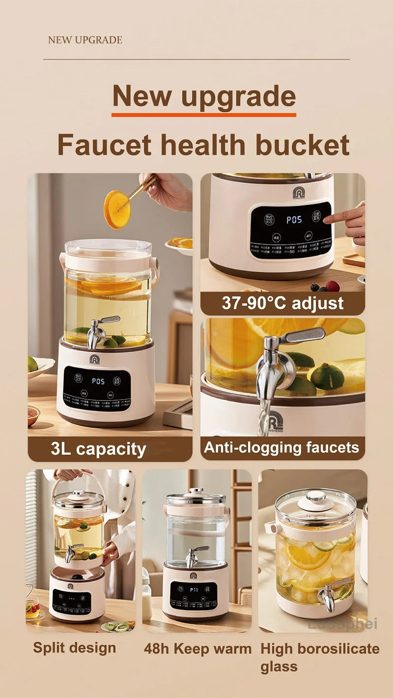 1200W/3L Home Electric Kettle Multifunctional Health Pot Glass Flower Teapot Soup Stew Pot Commercial Faucet Fruit Tea Bucket