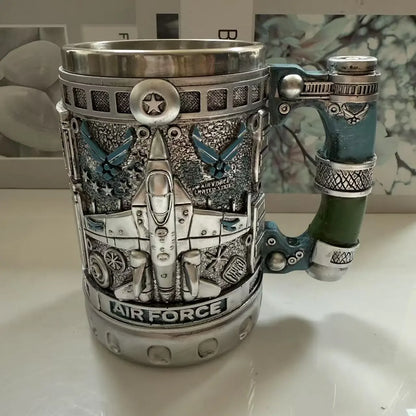 1pcs Army Military Beer Mug Resin Stainless Steel Men Birthday Gift Coffee Navy Cup Air Force Anchor Plane Wine Mugs Wine New