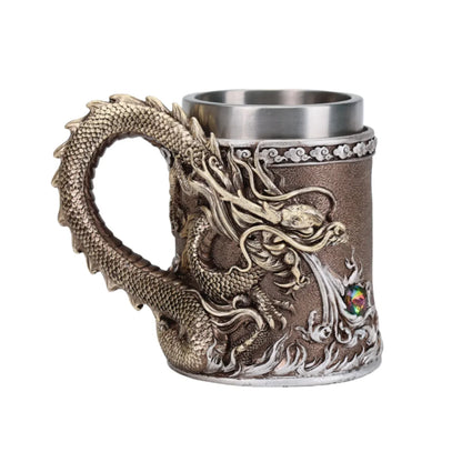 600ML Golden Copper Dragon Beer Resin Tankard 304 Stainless Steel  Medieval Tea Cup Coffee Beer Mug Copper Color New Party Bar
