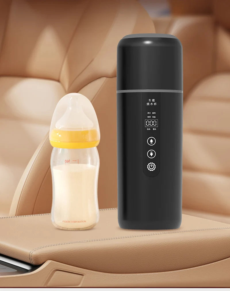 LED Digital Display Electric Heating Bottle Boil Water Mini Heated Kettle Car 12V 24V Travel 4 Gear Thermostatic Keep Warm Cup