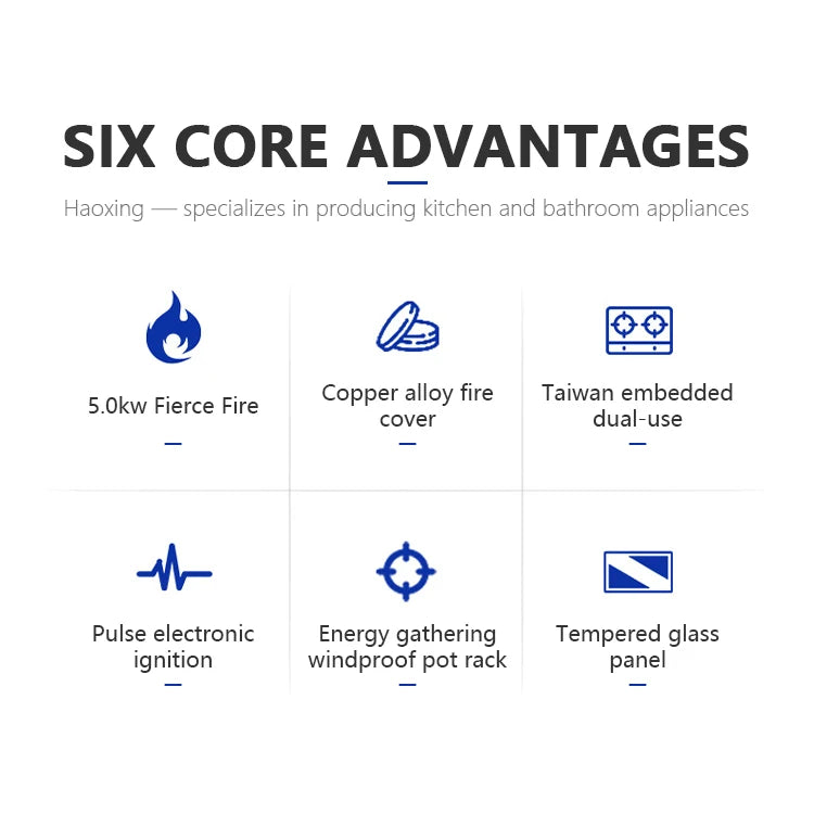 Gas Stove Cooker 5-Burner Class B Electric Stove Tempered Glass Battery Built-In Cooktop for Kitchen Table Top Hotels Households