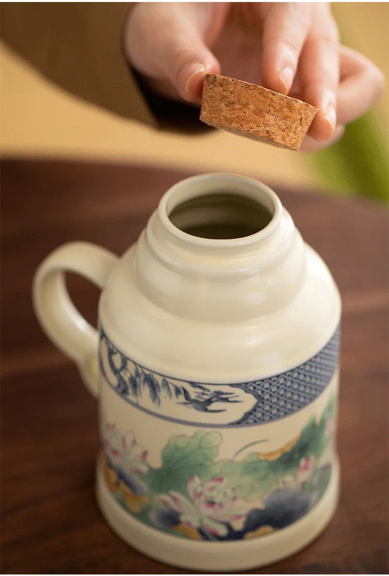 650ml Lotus Pond Moonlight Ceramic Water Jug Heat Insulation Water Kettle Carafe Hot and Cold Water Pitcher Teaware Accessories