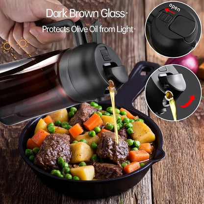 2-in-1 470ml Light Blocking Brown Oil Sprayer for Cooking Olive Oil Dispenser Bottle for Kitchen Oil Bottle Seasoning Tools
