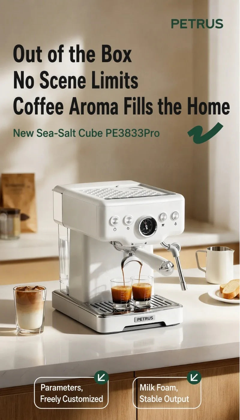 Petrus PE3833Pro Semi-Automatic Espresso Machine 15Bar 58mm Saturated Group Head PID Touch Screen Coffee Maker Compact