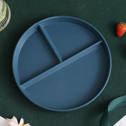 Three-Compartments Divided Plate Eco-Friendly Wheat Straw Reusable Children Dishes Anti-fall Plastic Kitchen Dinnerware Plates