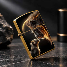 Creative Lighter With Warm Lion Cub And Adult Lion Glowing Art Pattern, Exquisite Moon Background Themed Decor, Portable Stylish Accessory For Daily Use Gifting Outdoor Travel Any Occasions A Humorous And Interesting Lighter