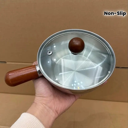 Multifunctional Stainless Steel Pot Without Lid,Wood Handle,Induction Ready,Even Heating – Ideal for Dorms, RVs & Small Kitchens