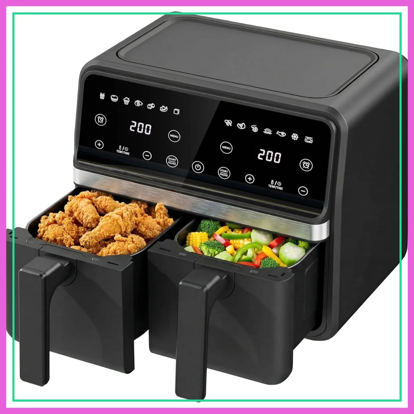 Dual Air Fryer 9QT (2x4.5QT) 2200W, 2 Independent Baskets, Sync & Match Cooking for Family