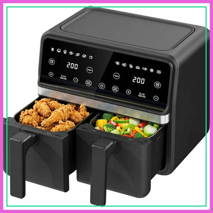 Dual Air Fryer 9QT (2x4.5QT) 2200W, 2 Independent Baskets, Sync & Match Cooking for Family