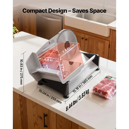 SucceBuy 6.7-8.7inch Meat Slicer Electric Deli Slicer Machine with two SUS420 Blades Food-Slicer for Meat Ham Baguett, Steak