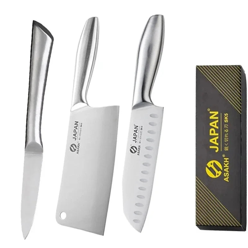 WXCOO All Steel Kitchen Knife Set Bread Cutting Professional 7inch Santoku Meat Cleaver Boning Knife Kitchen Accessories