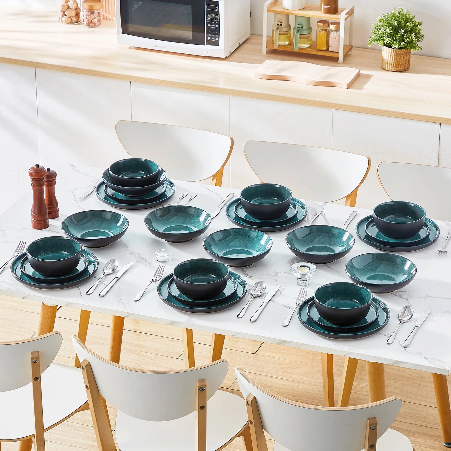 vancasso 18/24 Piece PLAYB Ceramic Plate Set Reactive Glaze Stoneware Dinnerware Set with 6PCS Dinner Plate/Dessert/Cereal Bowl