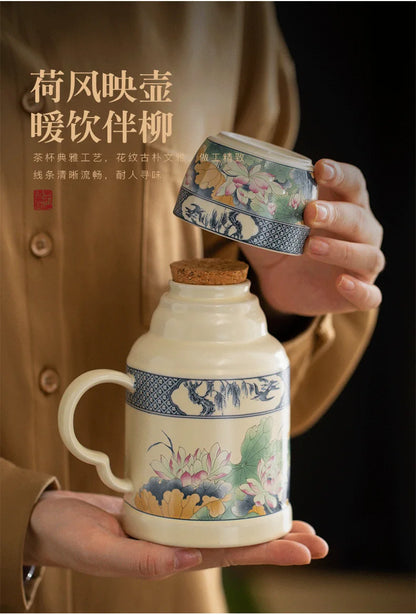 650ml Lotus Pond Moonlight Ceramic Water Jug Heat Insulation Water Kettle Carafe Hot and Cold Water Pitcher Teaware Accessories