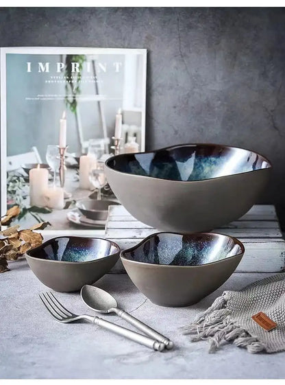 LingAo   Creative porcelain glazed porcelain bowl, soup plate tableware set