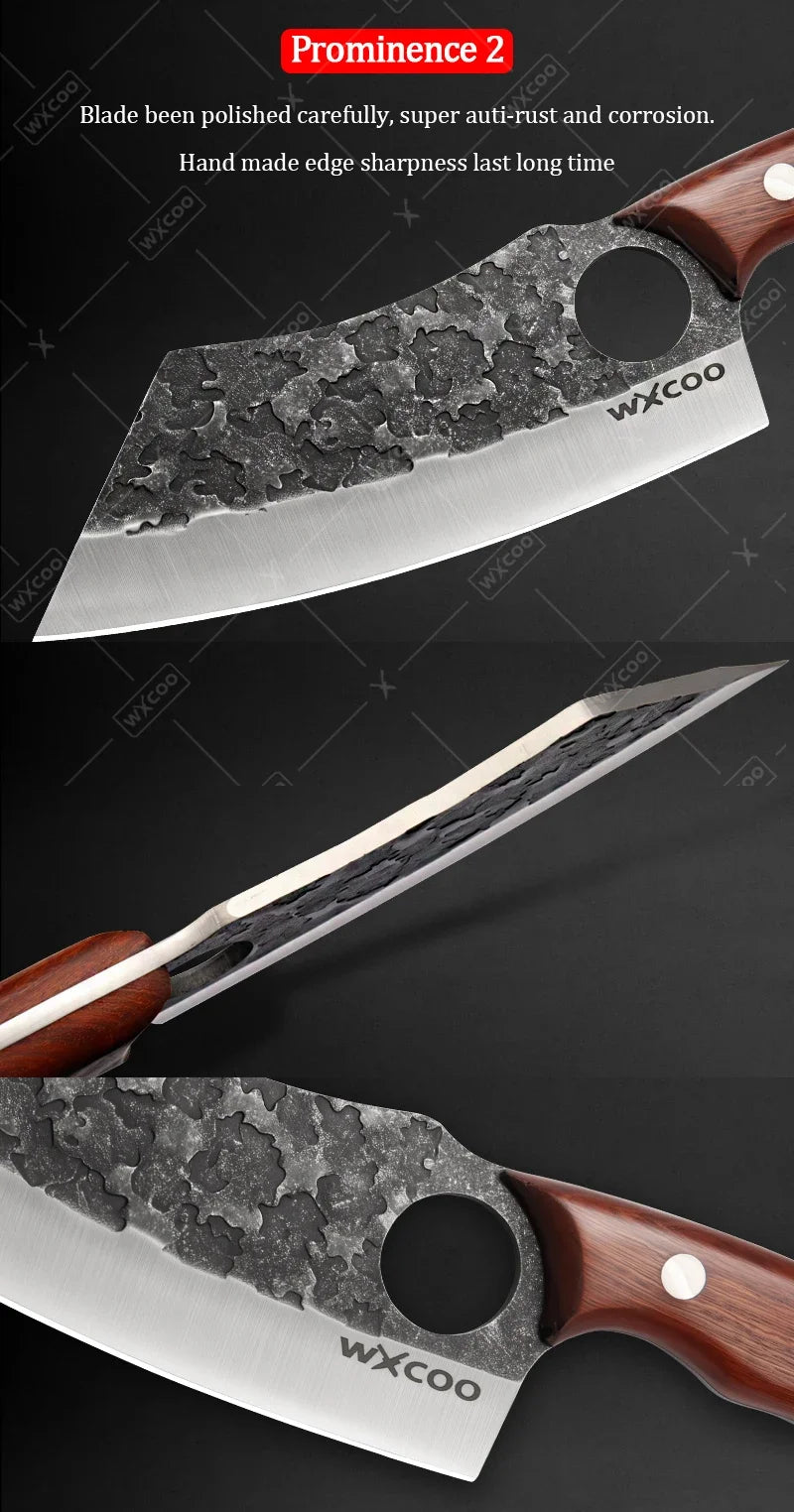 WXCOO Handmade Forged Knife Butcher Cleaver Knife Meat Cutting Japanese Kitchen Pork Bone Shaving Knives Boning Knife