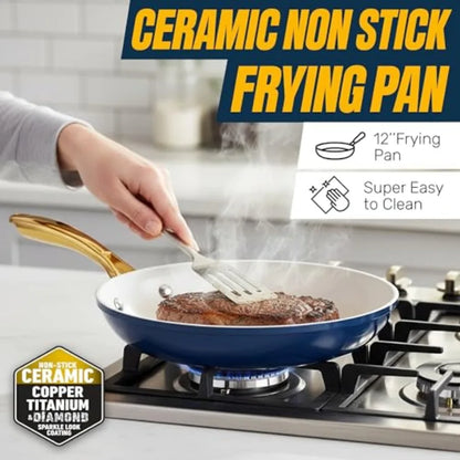 Ceramic Cookware Nonstick, Ceramic Pots and Pans Set Non Stick with Steamer for Cooking, Non Toxic PFOA PFOS Free, Premium Stay