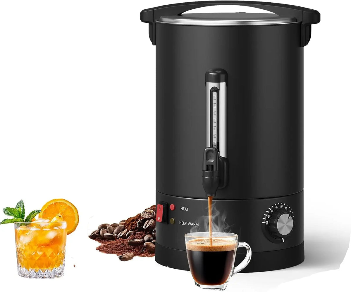 Tacleekii 12L 14L 18L Commercial Double Wall Coffee Maker 80 Cups-120 Cups Hot Water Urn Large Capacity Large Capacity Hot Coffee & Water Urn for Wedding, Buffet, Catering, Office, Black Finish
