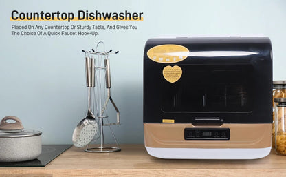 DWS-T05 Portable Mini Dishwasher Countertop with 5L Built-in Water Tank for Apartments RVs, No Hookup Needed, 4 Programs