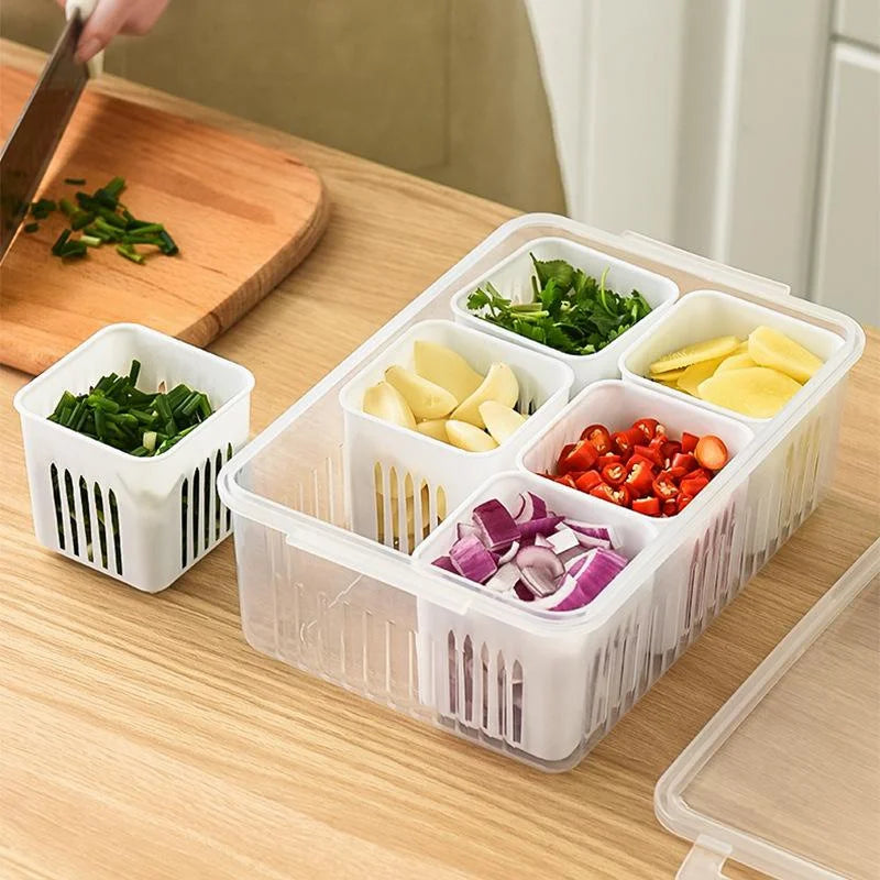 Refrigerator Food Drain Fresh-keeping Box Ginger Garlic Onion Pepper Storage Box Fruit Vegetable Drain Basket Kitchen Organizer