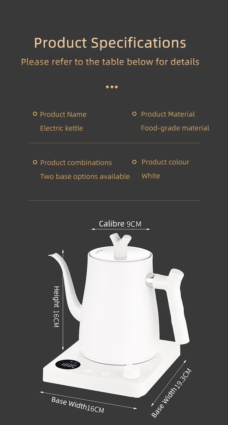 1L 1000W Gooseneck Electric Kettle Smart Teapot with Temperature Control for Precision Hand Brew Coffee Pouring Pot