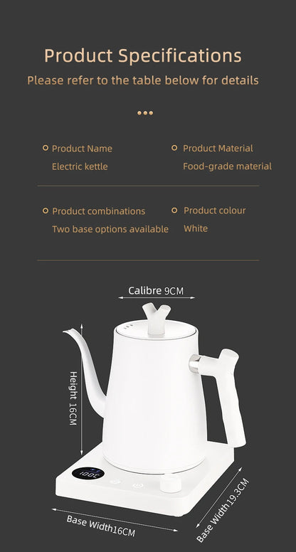 1L 1000W Gooseneck Electric Kettle Smart Teapot with Temperature Control for Precision Hand Brew Coffee Pouring Pot