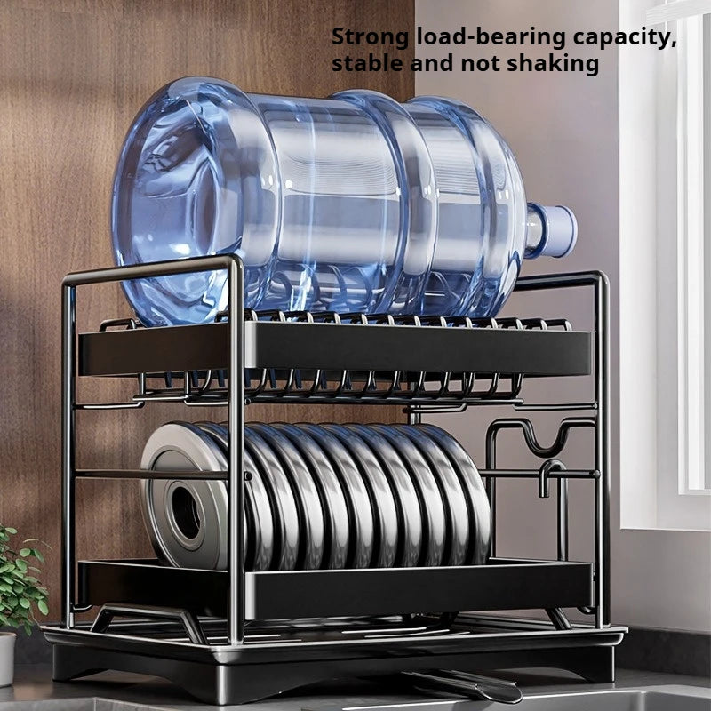 Dish Drying Rack 2-Tier Compact Kitchen Dish Rack Drainboard Set Large Rust-Proof Dish Drainer with Utensil Holder Kitchen Racks