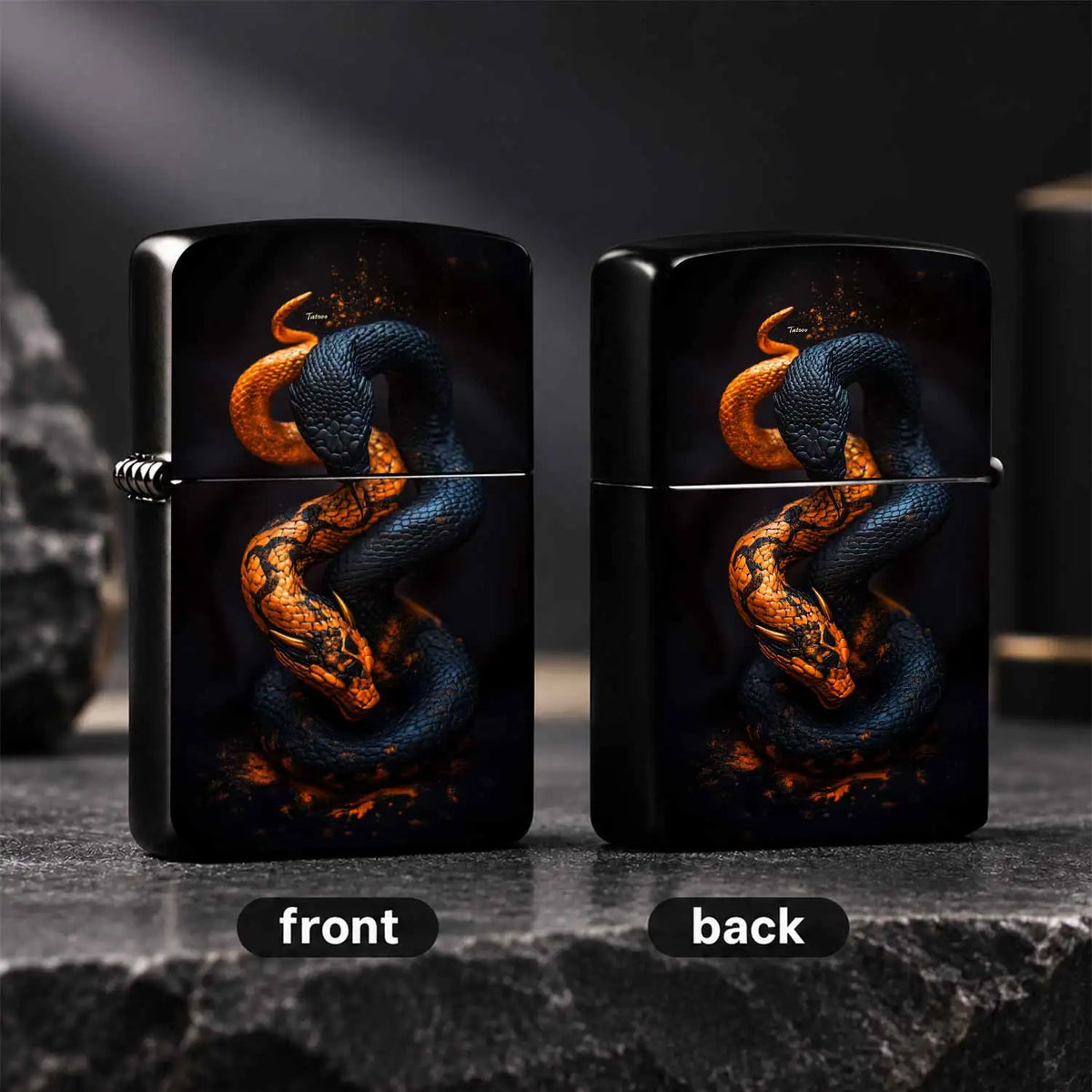 Creative Dual Snake Lighter Dark Bright Orange Contrast Art Texture Ornament Portable Atmosphere Accessory Practical Gift For Home Outdoor Gatherings Friends A Humorous And Interesting Lighter