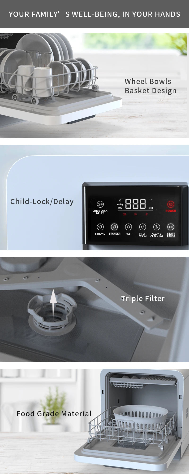 8 Sets Compact Built-in Stainless Steel Electric Dishwasher Customized Integrated  Dishwashing Machine Black Household Hotel