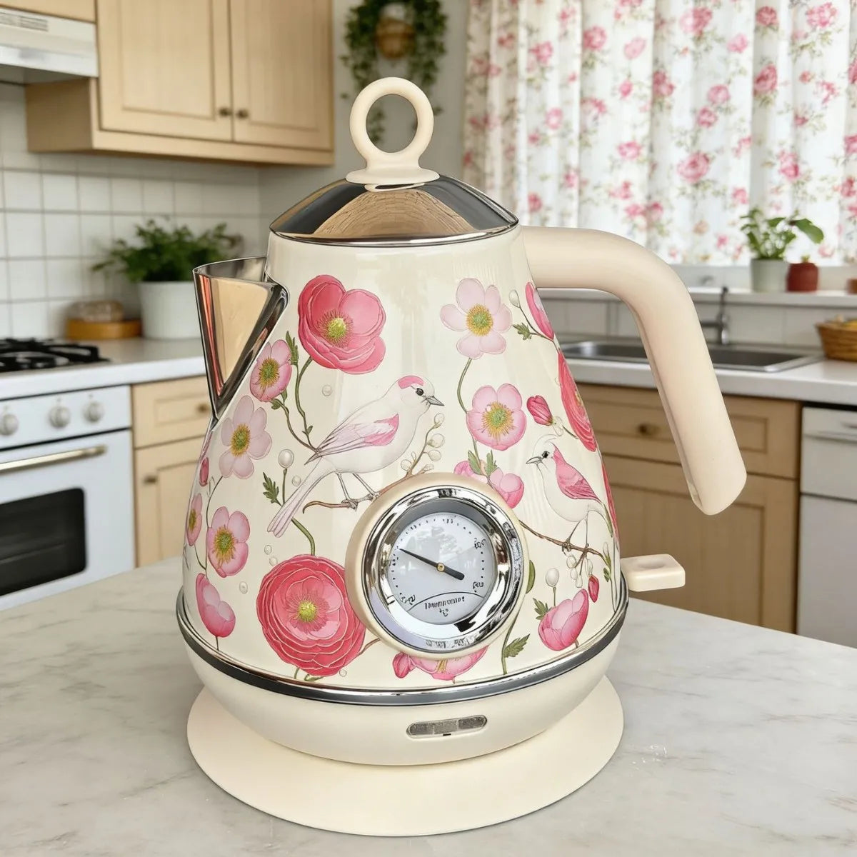 1.7L Retro Paint Electrc Kettle With Temperature Display Boiling Water Auto Power Off 304 Stainless Steel Teapot Kitchen Tools