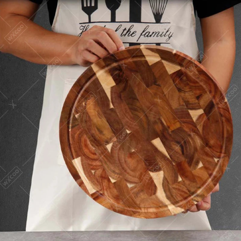 WXCOO Round Acacia Wood Resin Chopping Board Kitchen Cutting Board for Steak Snacks Fruit Board Food-Safe Cutting Board Thicken