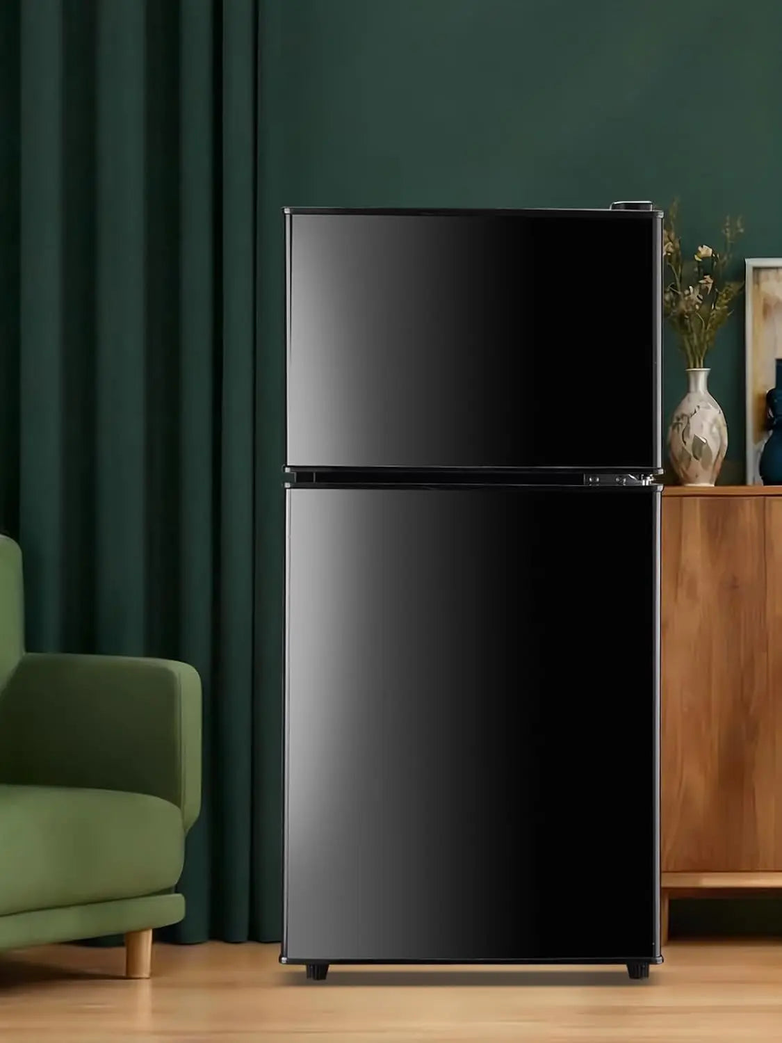Refrigerator with Freezer 3.8 Cu.Ft with 7 Level Adjustable Thermostat Control 2 Door Lock Fresh Energy Saving Top-Freezer Refri
