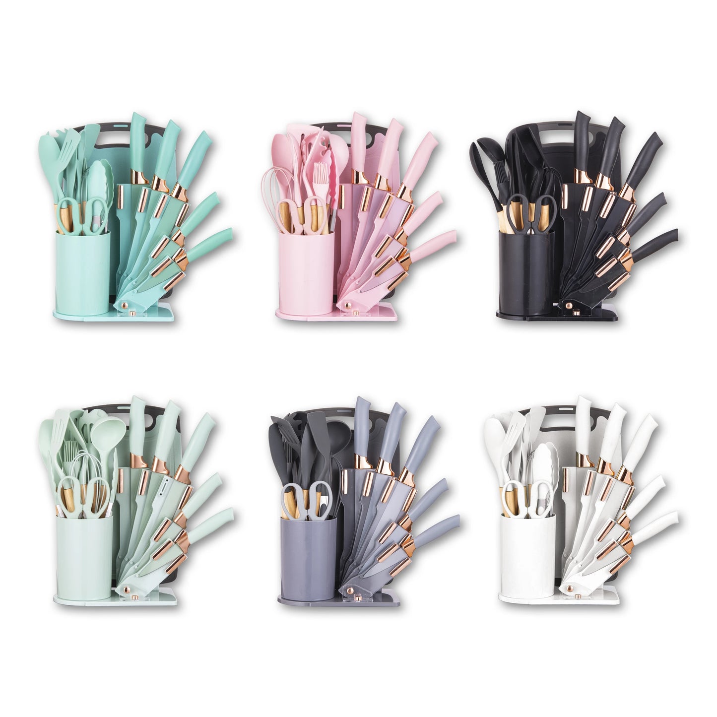 19Pcs Professional Kitchen Knife Set with Silicone Cooking Utensils & CuttingBoard, High Carbon Stainless Steel Chef Knives.