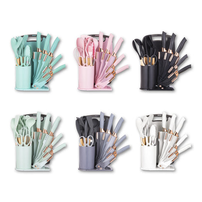 19Pcs Professional Kitchen Knife Set with Silicone Cooking Utensils & CuttingBoard, High Carbon Stainless Steel Chef Knives.
