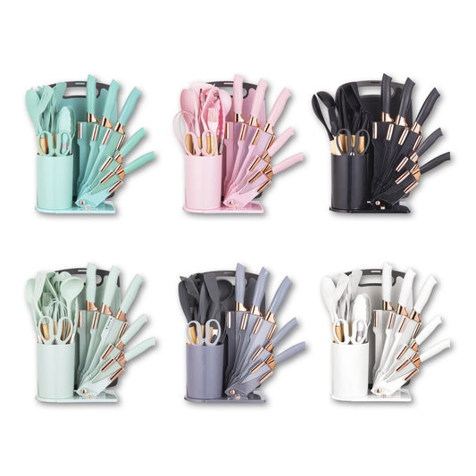 19Pcs Professional Kitchen Knife Set with Silicone Cooking Utensils & CuttingBoard, High Carbon Stainless Steel Chef Knives.