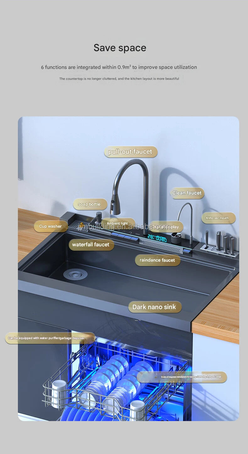 Integrated Sink Dishwasher Home Embedded Dishwasher 110~220V Integrated Dishwasher 304 SUS Ultrasonic Integrated Kitchen Sink