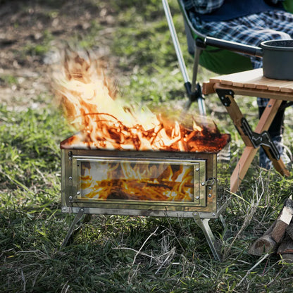 CHANGE MOORE Outdoor Portable Folding Secondary Conbustion Camping Wood Stove Detachable Burning Wood Stove Winter Camping