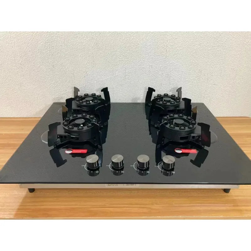 4 Burner Gas Stove Tempered Glass Cooktop Built-in Hob Flip-Top Kitchen Cooker for Home/Restaurant (NG/LPG Optional)