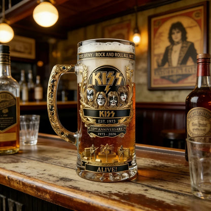 KISS 53rd Anniversary Commemorative Beer Mug Collectible Glass Tankard Barware Gift