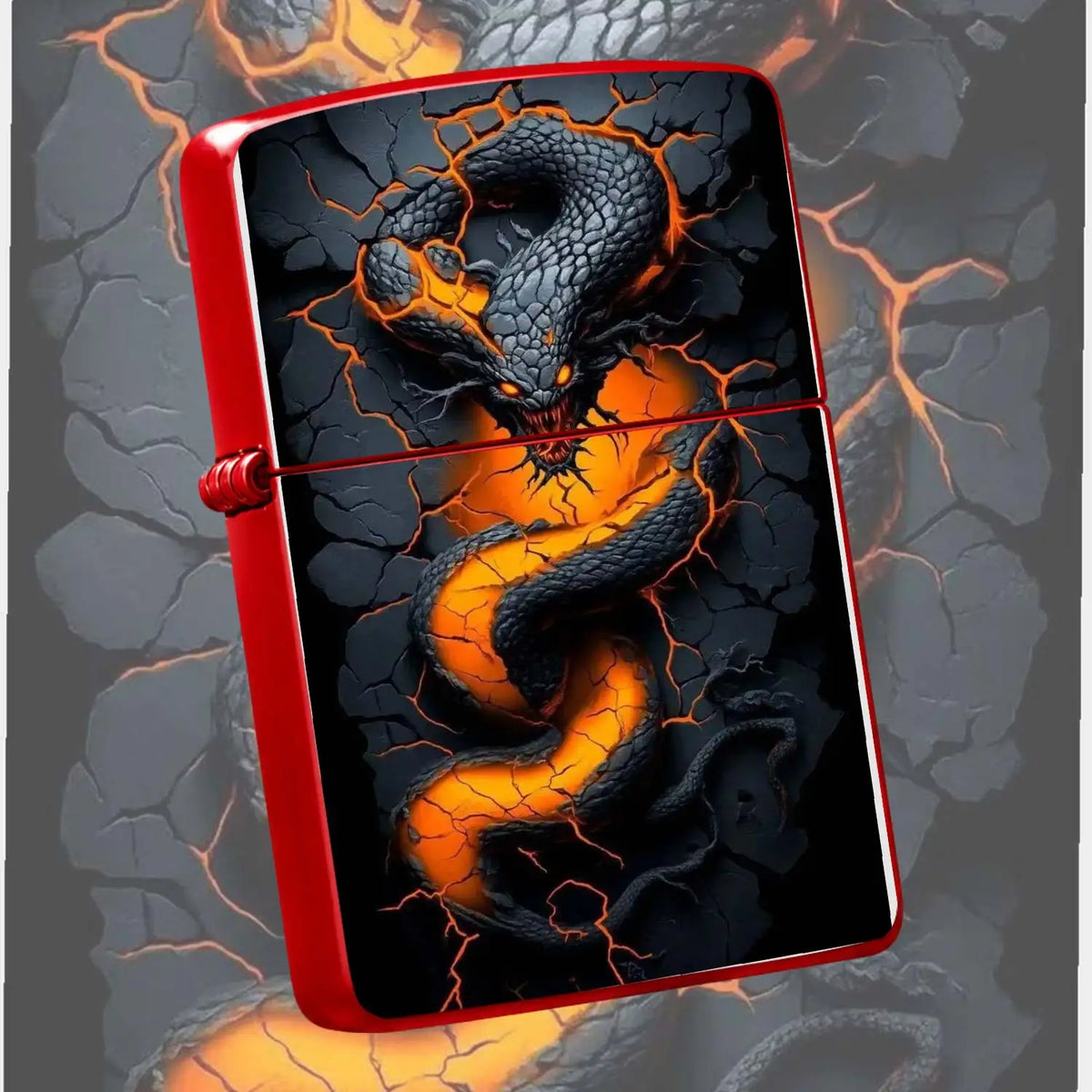 Lava Glow Serpent Pattern Lighter, Cool Cracked Magma Snake Design Portable Igniter, Stylish Dark Aesthetic Accessory For Daily Use, Party, Outdoor Camping, Gifting To Friends And Family, Unique Eye-Catching Decorative Practi