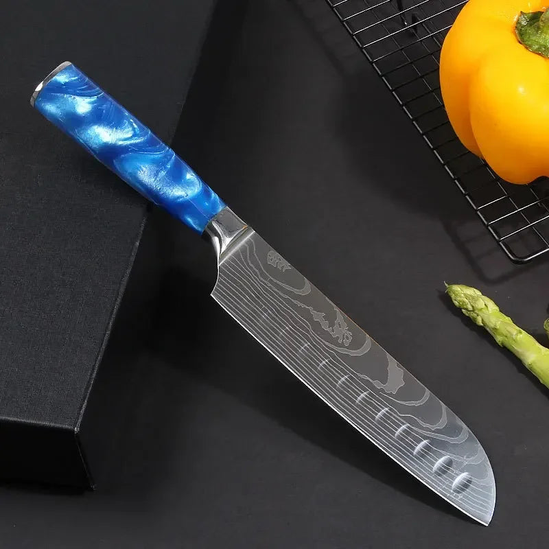 Damascus Pattern Knives Set Stainless Steel Chef Knife Japanese Santoku Knife Boning Knife Meat Cleaver Household Bread Knives
