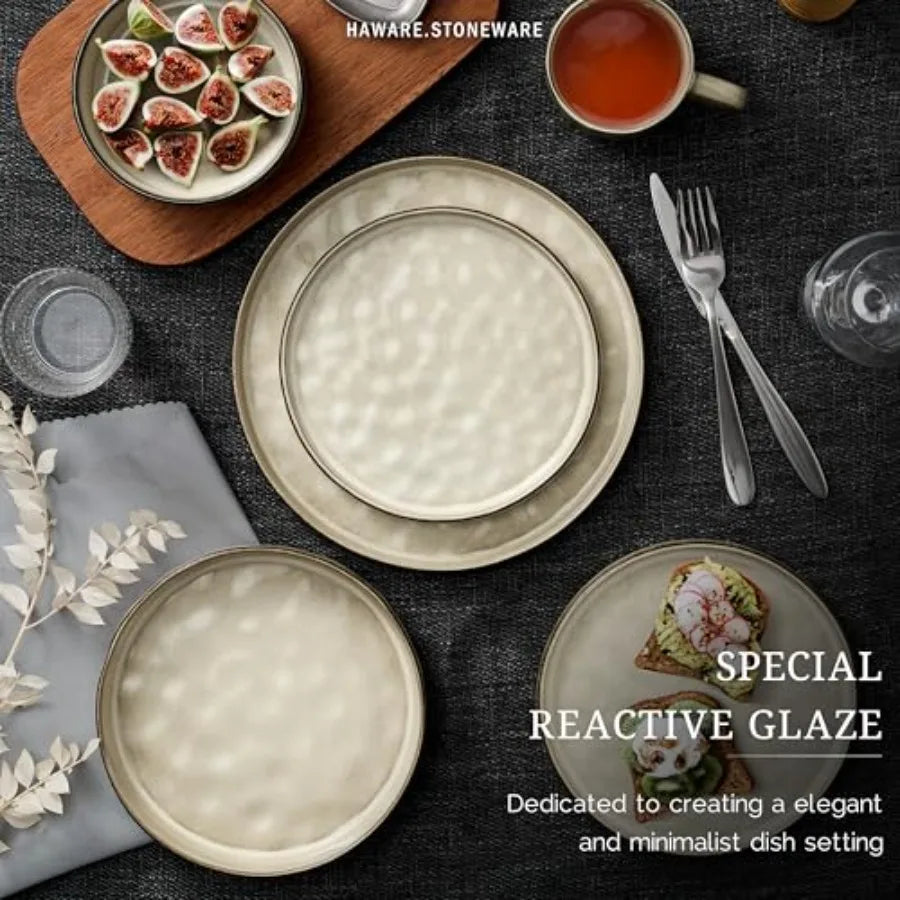Dinnerware Sets 12-Piece Plates and Bowls Set Stoneware Dish Set for 4 Ceramic Dinnerware for Home Restaurant Chip and Scratch