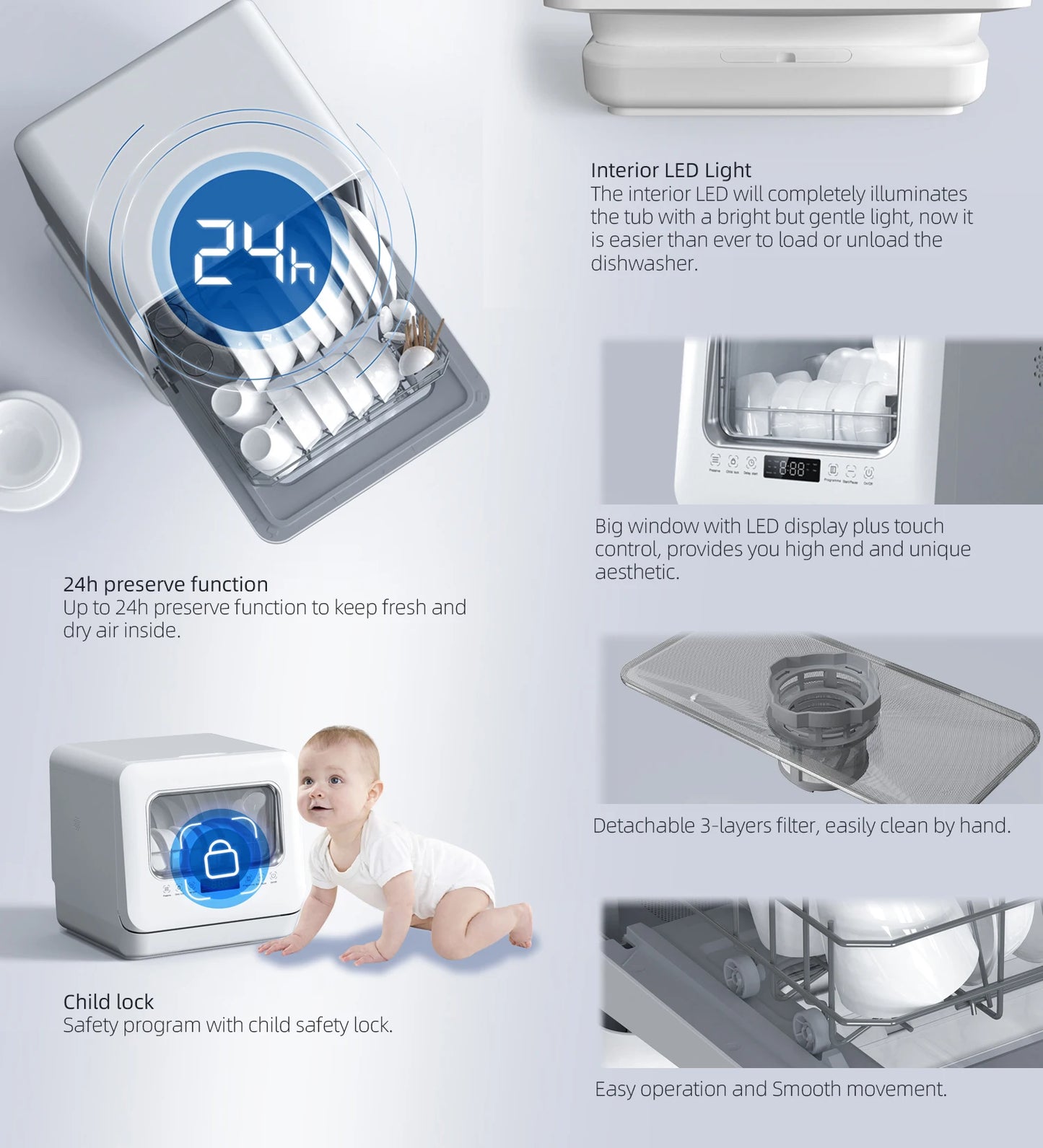 SAA ETL GS PSE Mini Dishwasher Machine Baby Bottle Washer Portable Dishwasher for RV Household