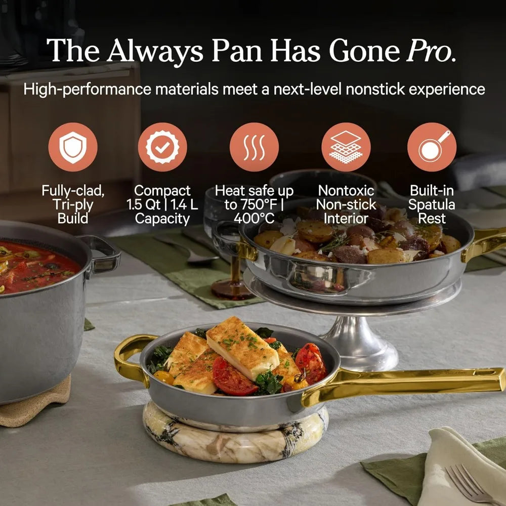 titanium always pan pro - 10.6” (2.8 qt) no-coating nonstick skillet | tri-ply titanium & stainless steel | safe for oven, indu